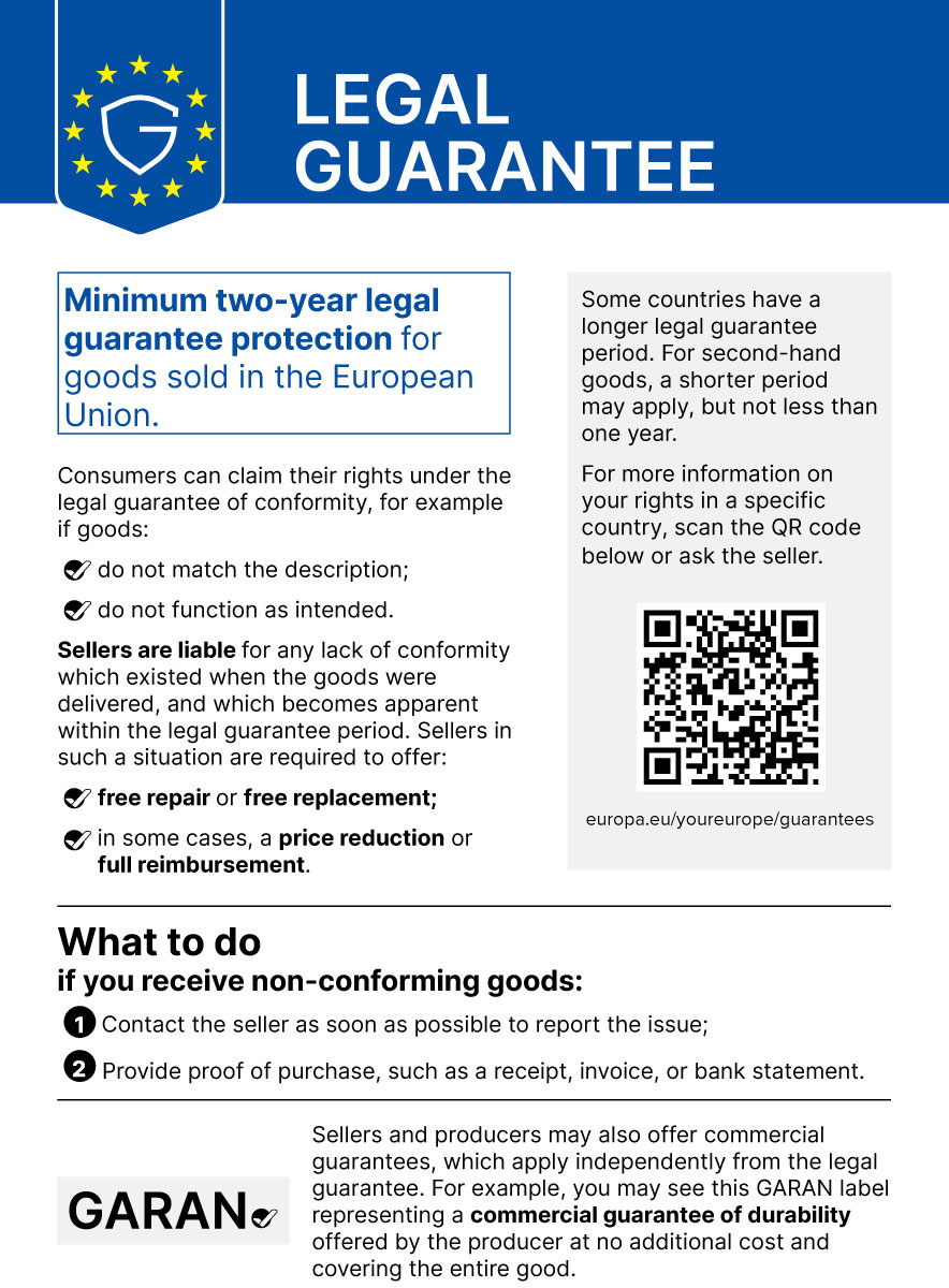EU harmonised notice on legal guarantee rights