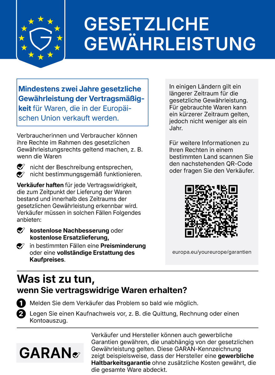 Harmonisierter EU-Hinweis zu gesetzlichen Gewährleistungsrechten, deutsche Fassung